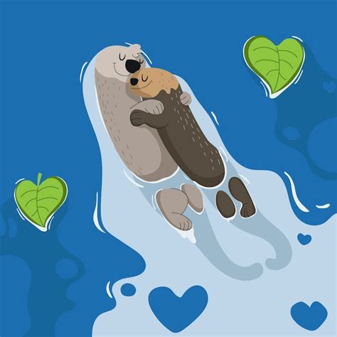 Valentine Otters Couple Falling In Love Vector Free Download