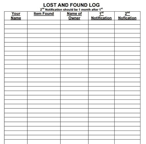 lost and found log printable lost and found templates tag template