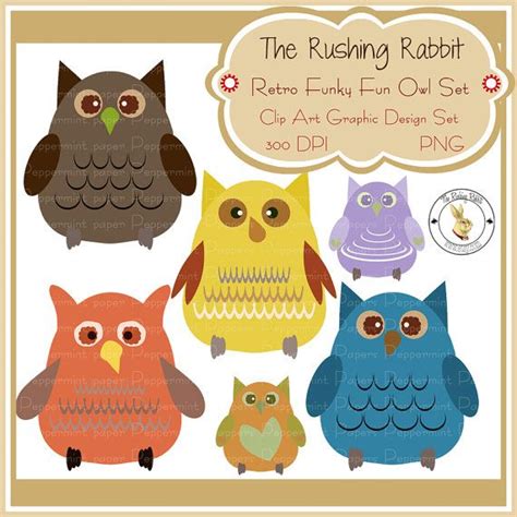 Funky Fun Retro Owls Clip Art Set Greeting By Therushingrabbit 300