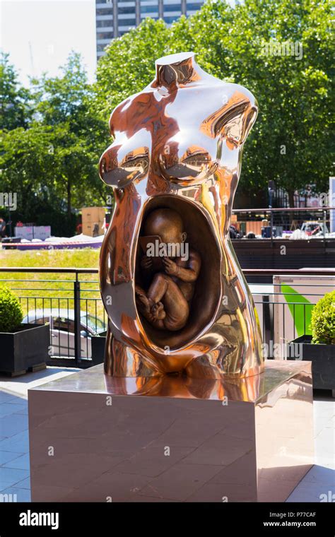 London Southbank Embankment Modern Polished Shiny Bronze Statue Sculpture Female Pregnant Torso