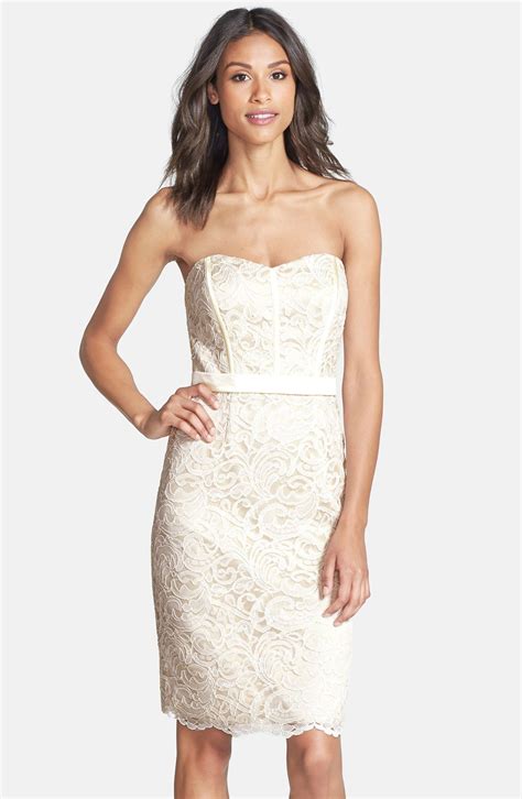 Dessy Collection Strapless Lace Overlay Matte Satin Dress | Nordstrom