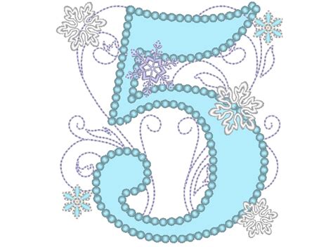 Frozen Swirls Birthday Number Five 5 With Wide Pearl Stitch Machine