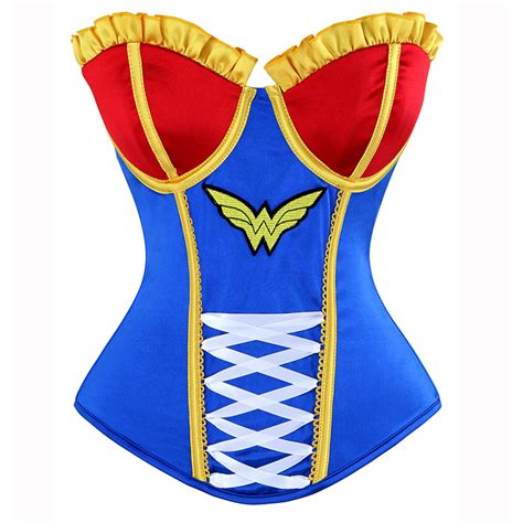 Sexy Women S Strapless Underwire Cup Plastic Boned Superwomen Cosplay Wonder Halloween Costume