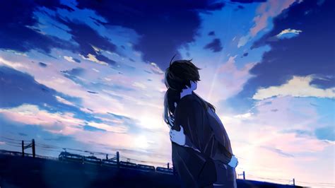 Wallpaper Id 156039 Subway Train Anime Hugging Sky Clouds