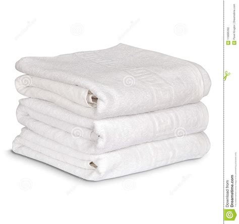 A Stack Of Neatly Folded Clean Fluffy White Towels Isolated Stock Photo