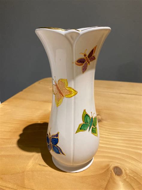 Hand Painted Butterfly Vase Small Ceramic Vase Gold Rim Etsy Uk