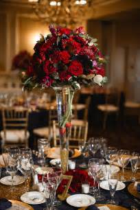 Tall Centerpiece Ideas Red Roses Gold Accents Calla