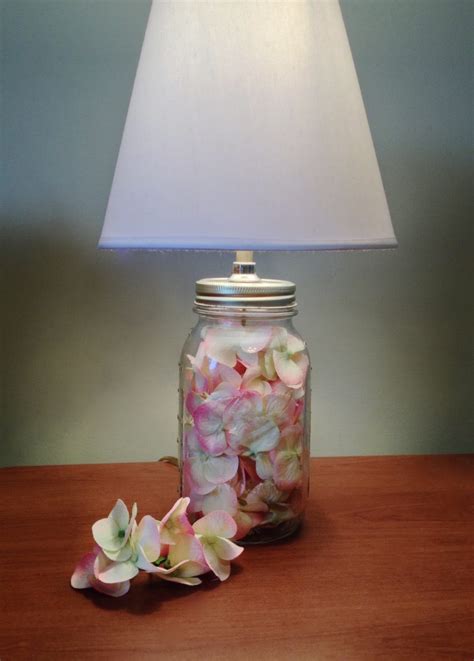 Vintage Ball Mason Jar Table Lamp With Pink And White Flower
