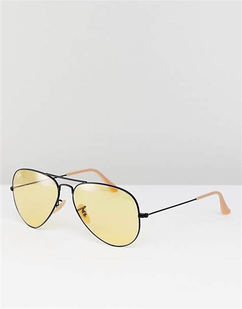 Ray Ban Aviator Sunglasses With Yellow Lens 58mm Asos
