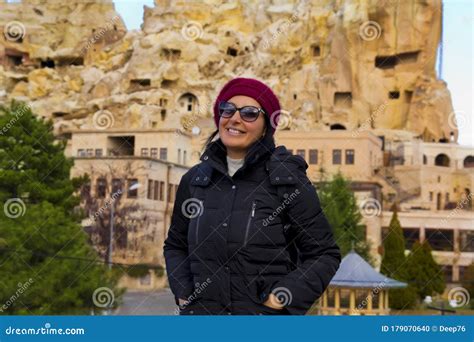 Portrait Of Beautiful Young Woman In Goreme Cappadocia Turkey Stock