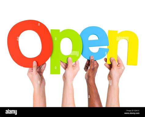Multi Ethnic Group Of People Holding The Word Open Stock Photo Alamy