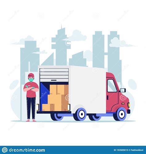 The Courier Brought The Packet By Car In The City Cartoon Vector