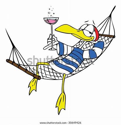 Cartoon Resting Hammock Drinking Seagull Relaxing