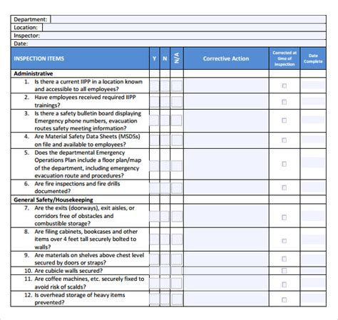 Free Sample Inspection Checklists In Pdf Ms Word Excel Google