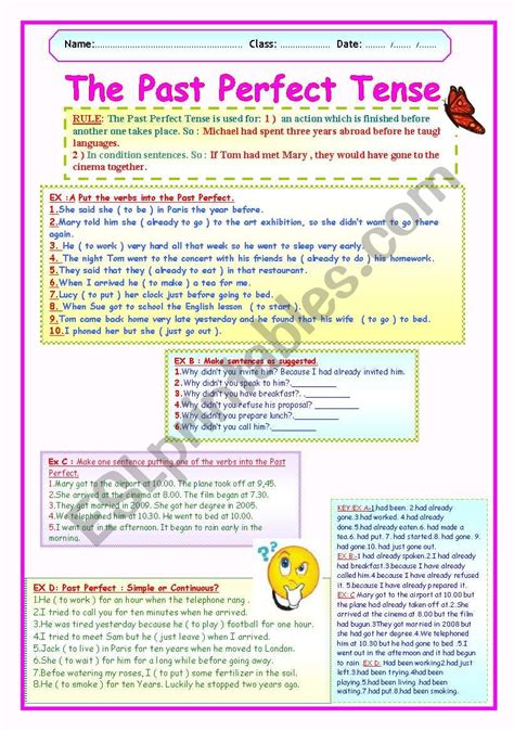 Past Perfect Tense Worksheet