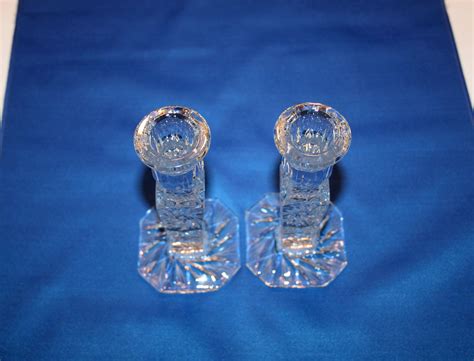 Vintage Pair 6 Inch Pressed Glass Candlesticks With Hand Cut Accents Set Of 2 Candle Holder