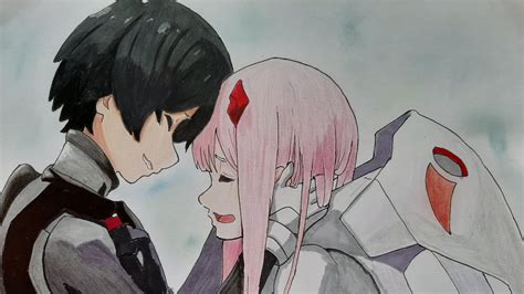 Speed Drawing Hiro And Zero Two From Darling In The Franxx Youtube