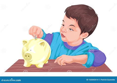 Vector Of Boy Saving Money In Piggy Bank Stock Vector Illustration Of