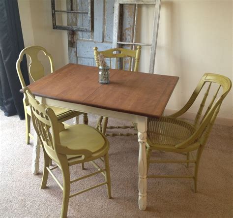 Hand Crafted Vintage Small Kitchen Table With Four Miss Matched Chairs