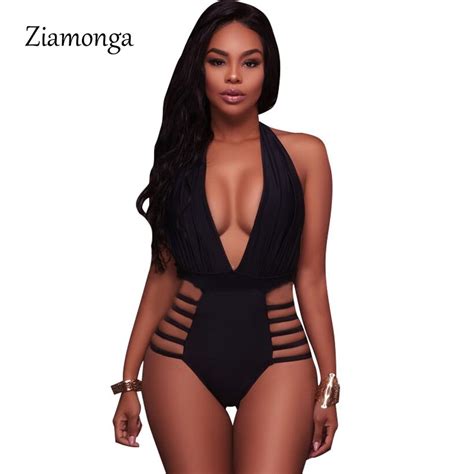 Ziamonga 2018 Sexy Bodycon Women Bodysuit Sexy Halter Bodysuit Summer Black White Pink Beach