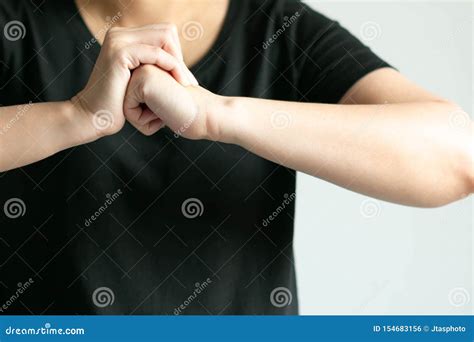 Close Up Of Woman Is Cracking Her Knuckles Stock Photo Image Of Crack