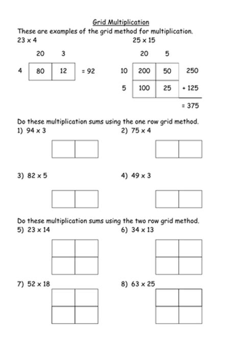 ks3 worksheet level 4 2x1 grid multiplication by