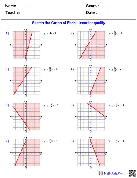 For example, if x>3 , then numbers such as 4, 5, and 6 are solutions, but there are a lot more than these. Algebra 2 Worksheets | Linear Functions Worksheets | Linear inequalities, Graphing linear ...