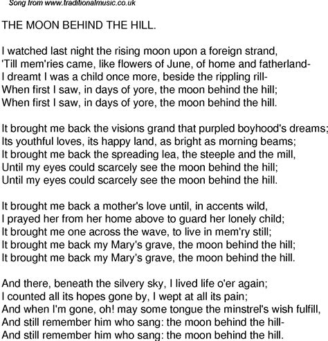 Old Time Song Lyrics For 32 The Moon Behind The Hill