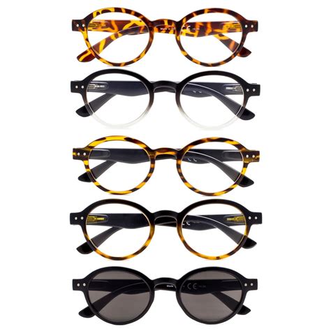 reading glasses retro round include sunglasses r070 5pack