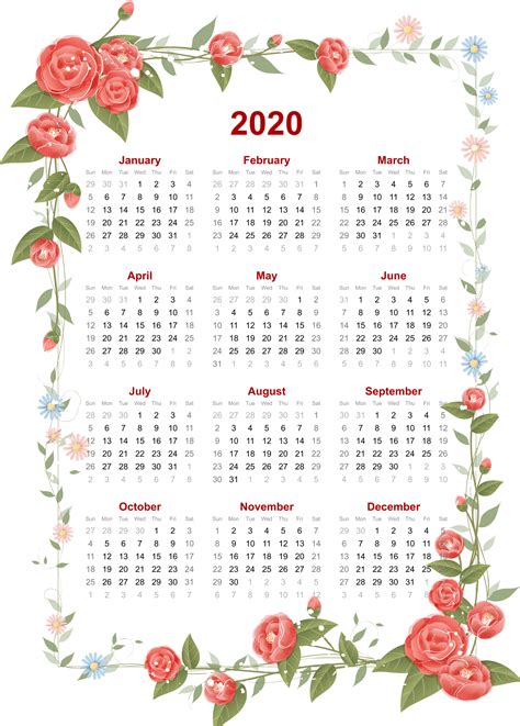 Wallpaper Calendar 2020 Year White Background Frame Portrait