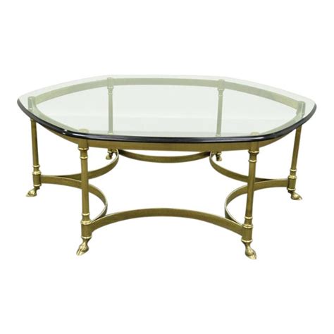 Labarge brass and glass cocktail table. Mid Century Labarge Brass Coffee Table | Chairish
