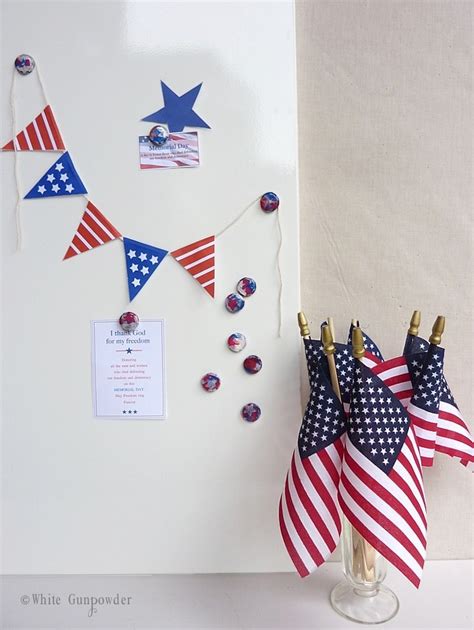 You probably have a lot of the materials listed below so go create a masterpiece in your classroom! Memorial Day & diy Red, White & Blue Magnets - White Gunp..