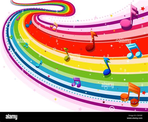Rainbow Colored Rainbow Design With Musical Notes Against White