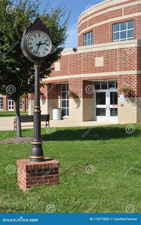 Clock By A Modern Brick Building Stock Photo Image Of Grass