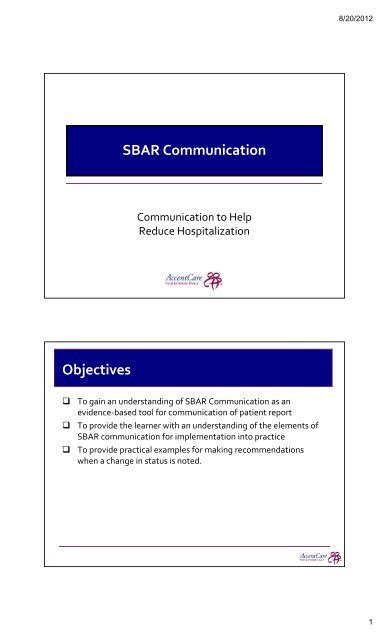 Sbar Communication Objectives Home Care Information Network