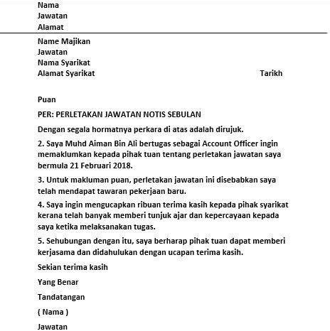Contoh Surat Perletakan Jawatan  Contoh Surat Perletakan Jawatan