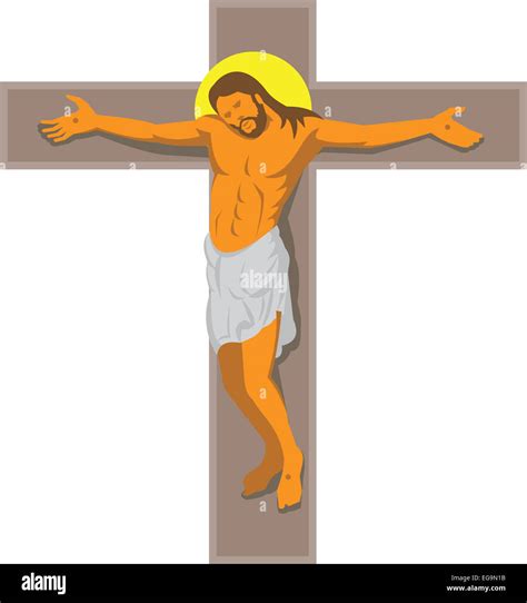 Illustration Of Jesus Christ Hanging On Cross Crucified Done In Art Deco Retro Style On Isolated