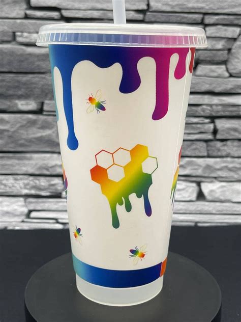 Personalized Reusable Cold Cup Rainbow Honeycomb Drip Cup Venti Cold