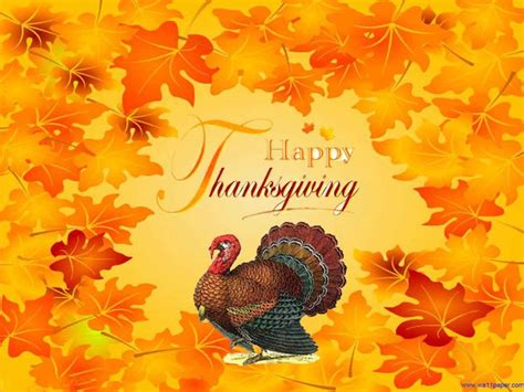 A Thanksgiving Card With A Turkey And Maple Leaves In The Background