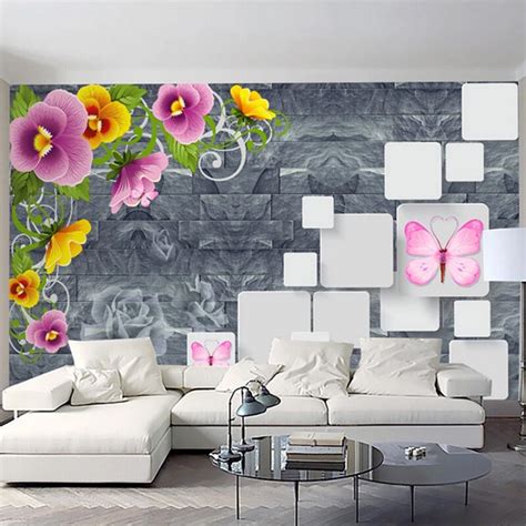 Flower Brick Wallpaper Mural 3d Stereo Stone Romantic Wallpapers