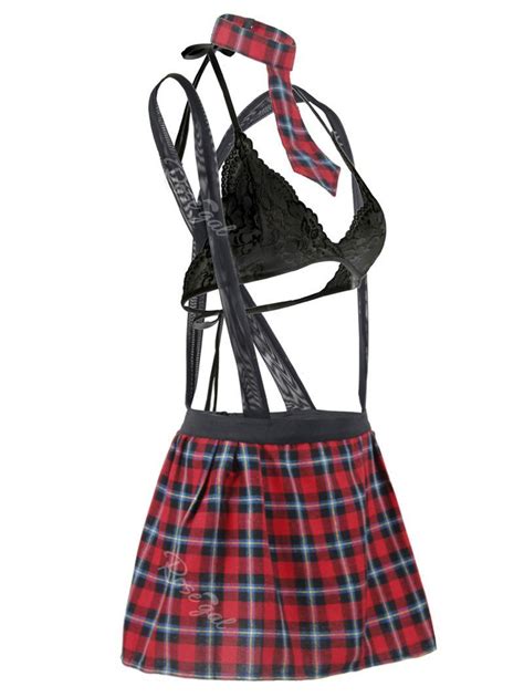 Plus Size Halter Plaid Suspender Schoolgirl Lingerie Costume 31 Off