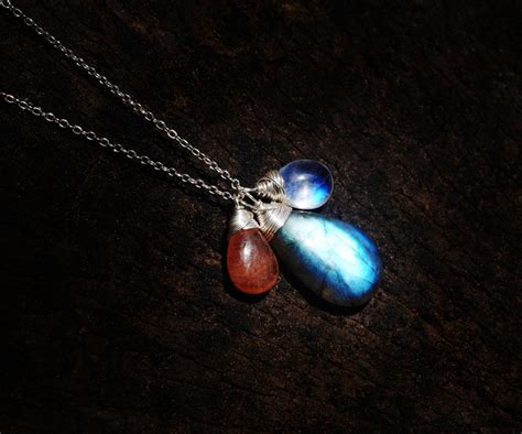 Stunning Labradorite Moonstone And Sunstone Necklace Amazing Glowing