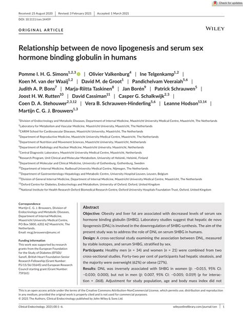 Pdf Relationship Between De Novo Lipogenesis And Serum Sex Hormone‐binding Globulin In Humans