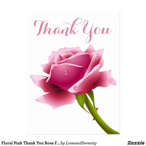 Floral Pink Thank You Rose Flowers Postcard In 2021