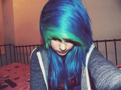 Blue And Green Multicolored Hair Hair Styles Emo Hair