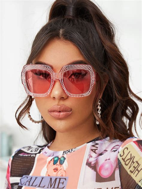 Rhinestone Decor Frame Sunglasses Shein Usa Trendy Fashion