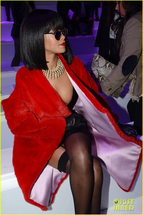 Rihanna Covers Up Her Sexy Black Dress With Red Coat At Dior Show Photo 3062322 Rihanna