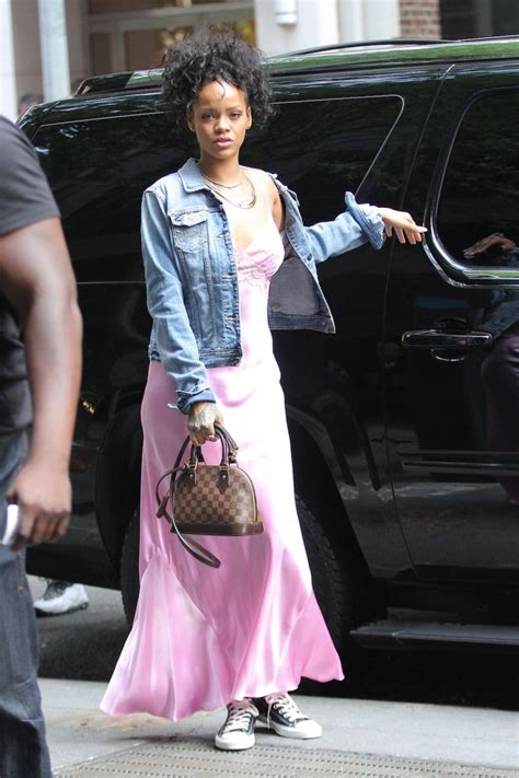 she literally woke up like this rihanna wears pink nightgown in nyc photos global grind