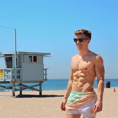 Fit Shirtless Gay Bottom Twink Beach Smile Sunglasses Abs