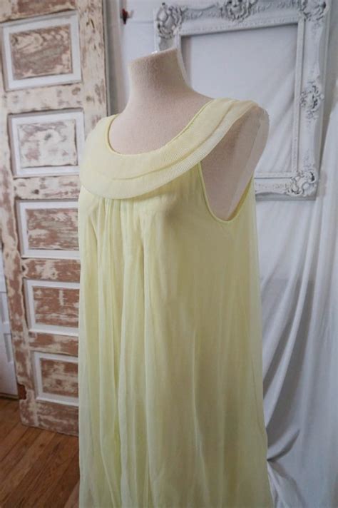 Sheer Yellow Vintage Nightgown Women Sz S Gem